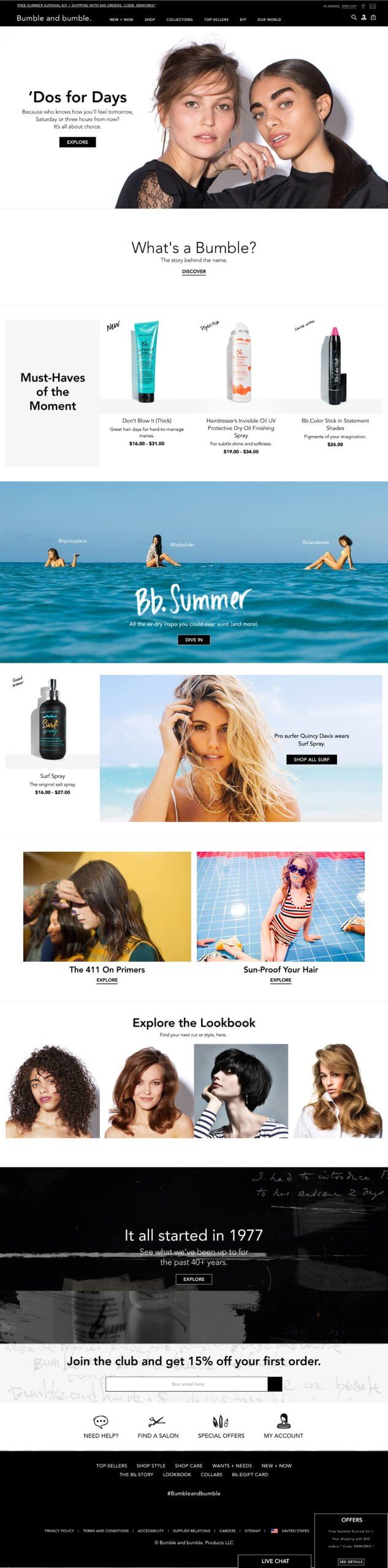 Screenshot of the new consumer homepage at launch, combining brand storytelling and commerce in a single mobile-first design.
