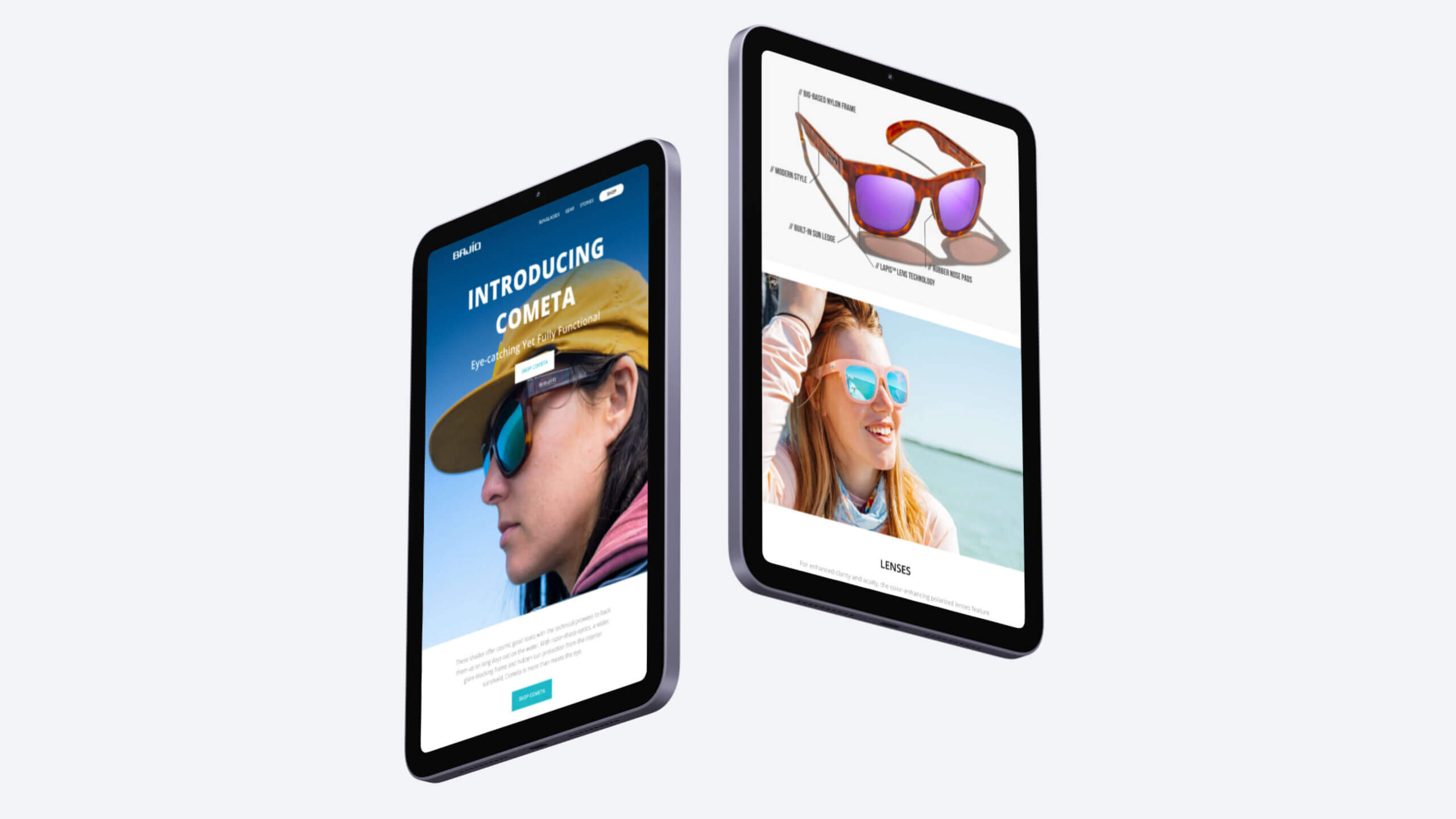 Product launch emails emphasized Bajío’s lens technology and eco-friendly materials