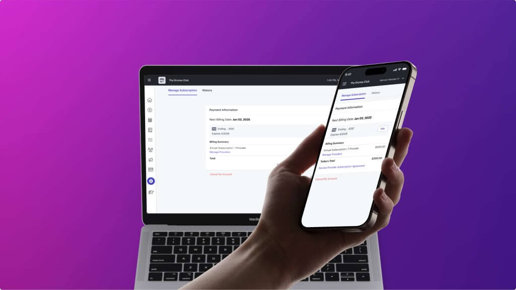Dashboard UI showing upgrade options to switch from monthly to annual subscription, with pricing details and a 16% savings callout.